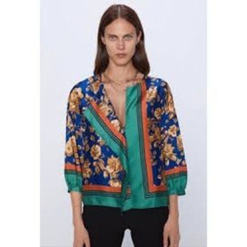 Zara Colorful Kimono Floral Pattern Blouse Size S